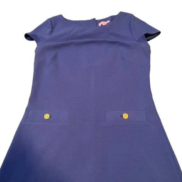 Lilly Pulitzer Blue Shift Dress Textured Sz S Flaw Zipper Pockets Midi - Picture 8 of 10